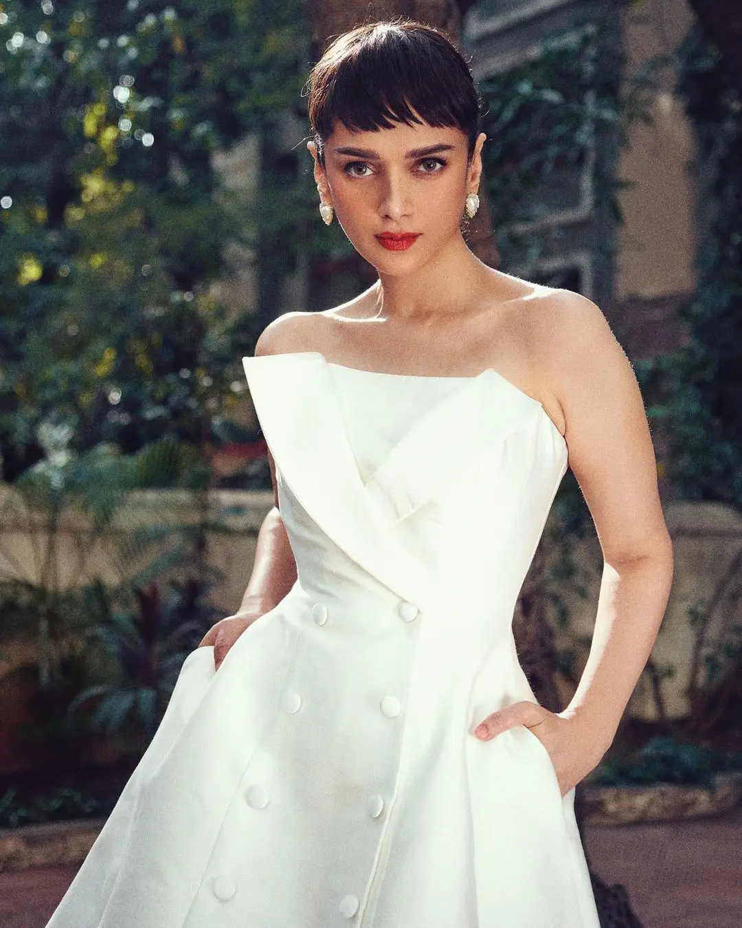 BOLLYWOOD ACTRESS ADITI RAO HYDARI STILLS IN MINI WHITE GOWN